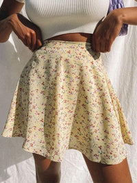 Floral skirt high waist umbrella skirt invisible zipper chiffon printed skirt for women