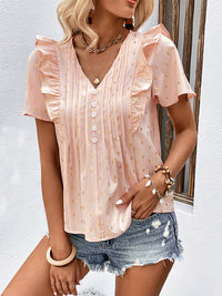 Fashion Casual Women's Falbala Pink Bronzing Shirt