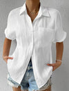 Solid Color Comfortable Casual Sweet Lapel Pocket Cardigan Short Sleeve Shirt