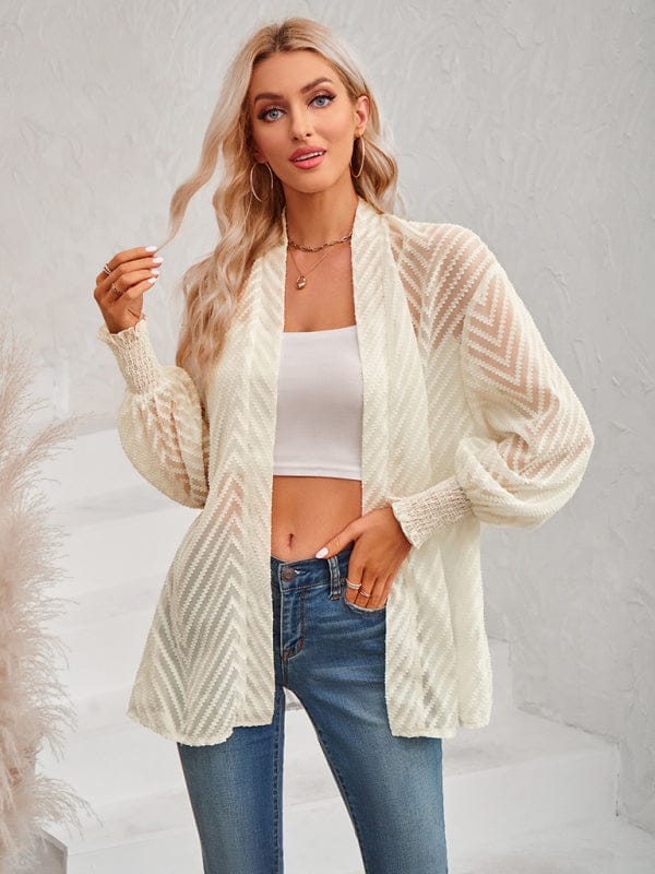 Women's casual solid color loose jacquard cardigan top