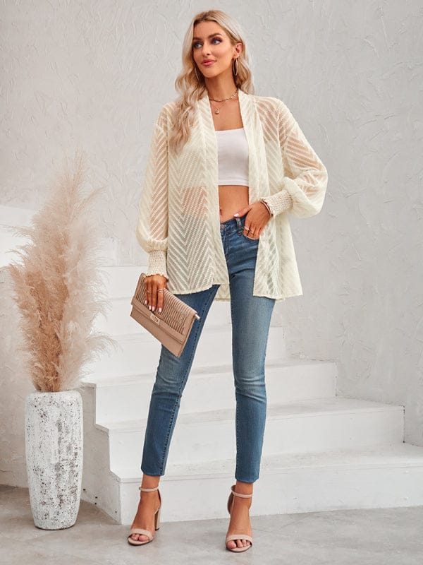 Women's casual solid color loose jacquard cardigan top