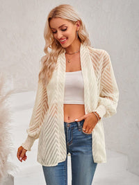 Women's casual solid color loose jacquard cardigan top