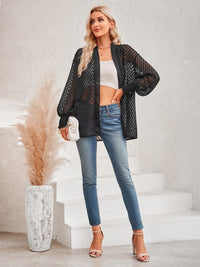 Women's casual solid color loose jacquard cardigan top