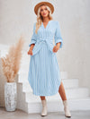 Casual V-neck striped tie waist shirt dress