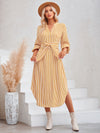 Casual V-neck striped tie waist shirt dress