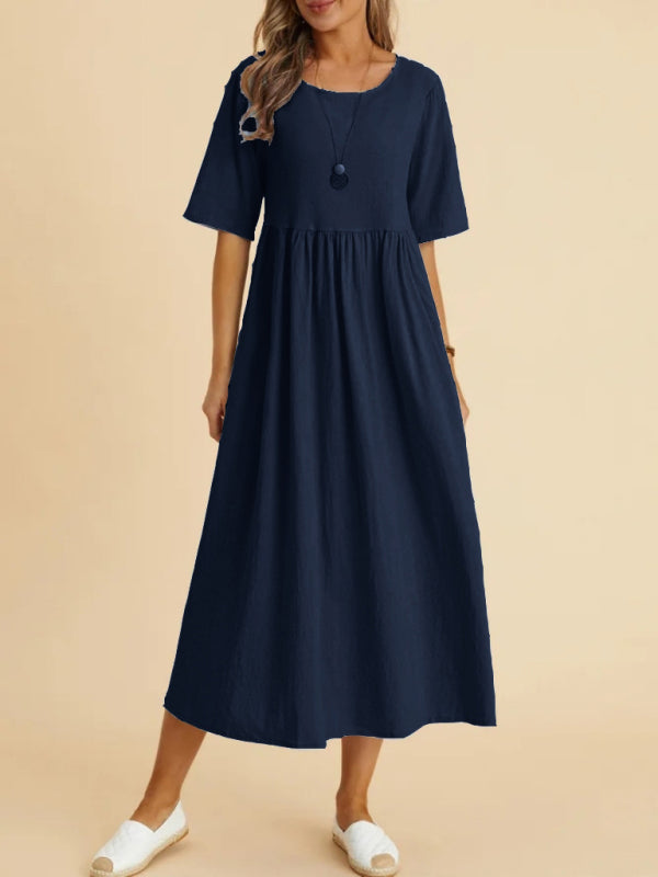 Loose Round Neck Half Sleeve Midi Dress