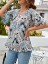 Women's V-Neck Printed T-Shirt Casual Bell Sleeve Top