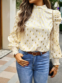 Gold Dot Print Temperament commuting round neck long-sleeved blouse