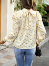 Gold Dot Print Temperament commuting round neck long-sleeved blouse