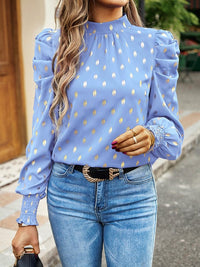 Gold Dot Print Temperament commuting round neck long-sleeved blouse