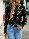 Gold Dot Print Temperament commuting round neck long-sleeved blouse