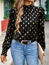 Gold Dot Print Temperament commuting round neck long-sleeved blouse