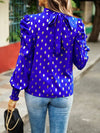 Gold Dot Print Temperament commuting round neck long-sleeved blouse