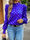 Gold Dot Print Temperament commuting round neck long-sleeved blouse