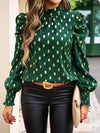 Gold Dot Print Temperament commuting round neck long-sleeved blouse