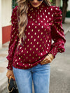 Gold Dot Print Temperament commuting round neck long-sleeved blouse