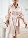 Elegant and elegant shirt collar open placket long sleeve dress