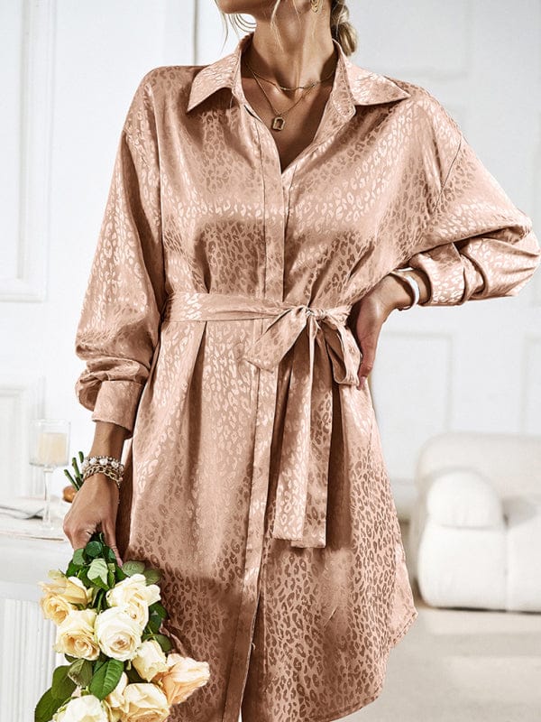 Elegant and elegant shirt collar open placket long sleeve dress