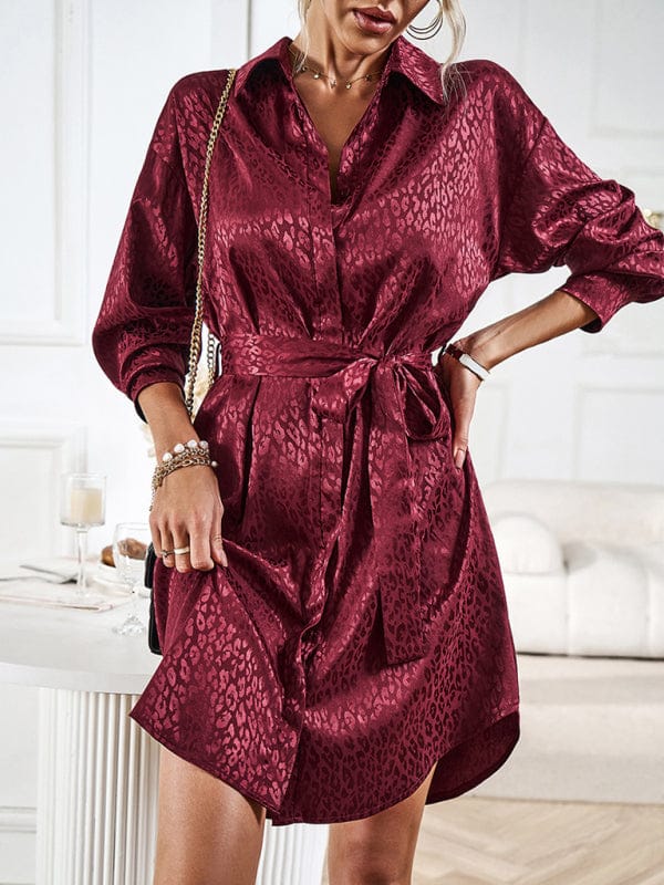 Elegant and elegant shirt collar open placket long sleeve dress