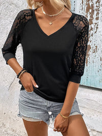 New casual elegant lace stitching black women's top