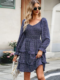 Holiday casual floral V-neck long-sleeved dress