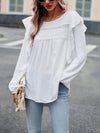 Elegant ruffled lace edge stitching casual long-sleeved blouse