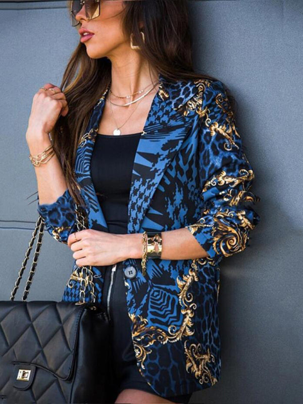 Long-sleeved lapel digital printing suit small jacket women's clothing