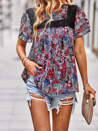 New Elegant Casual Floral Round Neck Short Sleeve Top