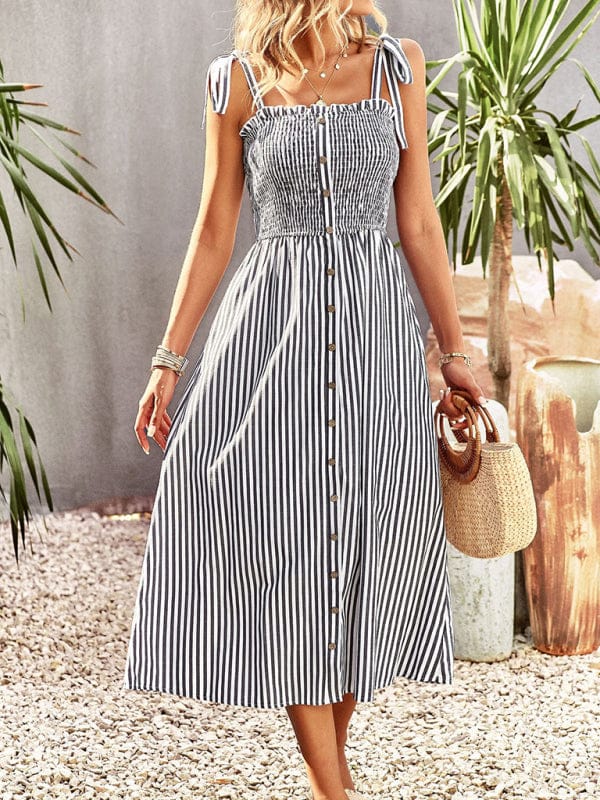New striped temperament elegant suspender dress