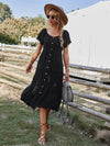 New casual button solid color short-sleeved loose dress