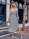 New women's new casual off-the-shoulder printed V-neck long-sleeved long-sleeved dress