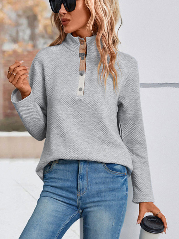 women's long sleeve plaid stitching sweatshirt