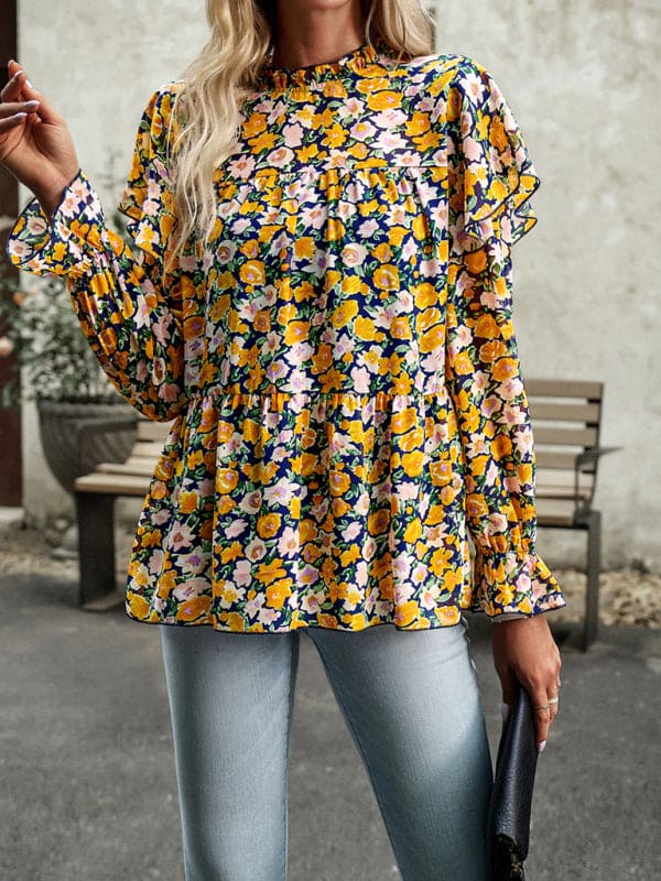 Floral Shirt Feminine Commuter Long Sleeve Top