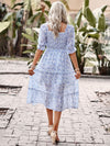 Puff Sleeve Narrow Waist Large Skirt Floral Print Dress