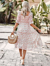 Puff Sleeve Narrow Waist Large Skirt Floral Print Dress