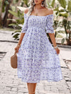 Puff Sleeve Narrow Waist Large Skirt Floral Print Dress