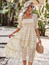 Puff Sleeve Narrow Waist Large Skirt Floral Print Dress