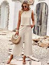 Suit elegant sleeveless top cropped pants ladies two-piece set