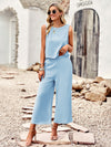 Suit elegant sleeveless top cropped pants ladies two-piece set