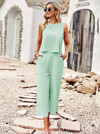 Suit elegant sleeveless top cropped pants ladies two-piece set