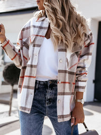 Women's autumn and winter long-sleeved loose wool plaid shirt coat