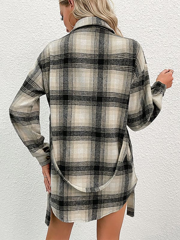 New Ladies Casual Long Plaid Shirt Jacket