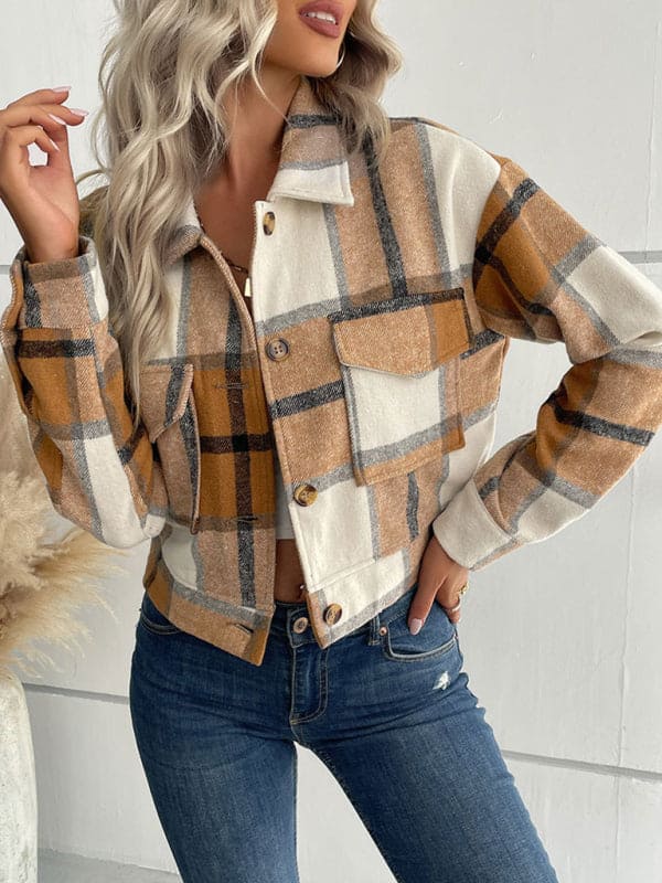 New women's plaid cross-border long-sleeved shirt jacket