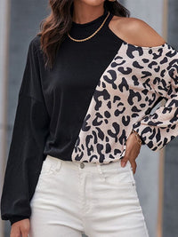 Women's Casual Long Sleeve Hollow Off Shoulder Bottoming Shirt Half Turtle Neck Top