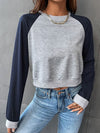 Women's Color Block Long Sleeve Cropped Sweatshirt