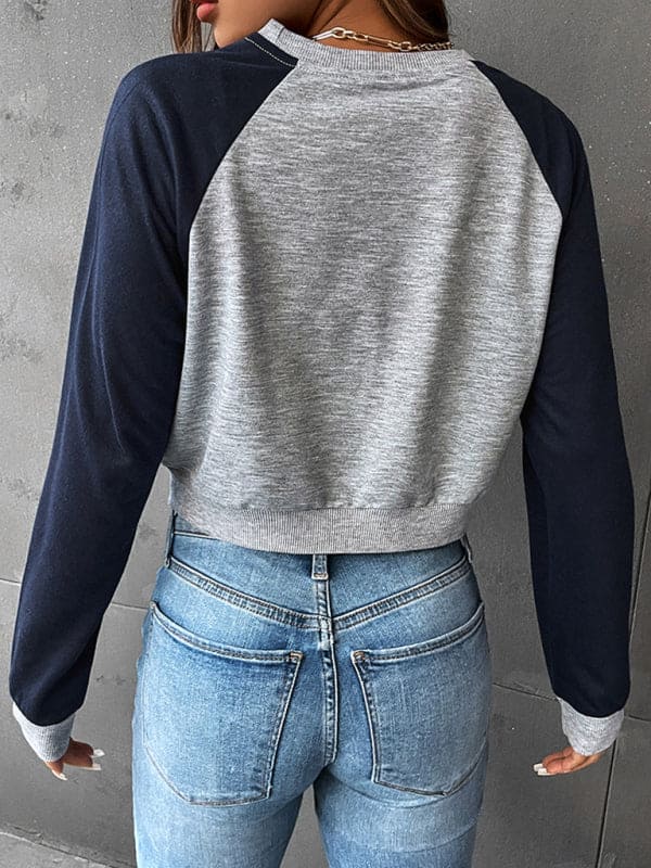 Women's Color Block Long Sleeve Cropped Sweatshirt