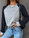 Women's Color Block Long Sleeve Cropped Sweatshirt