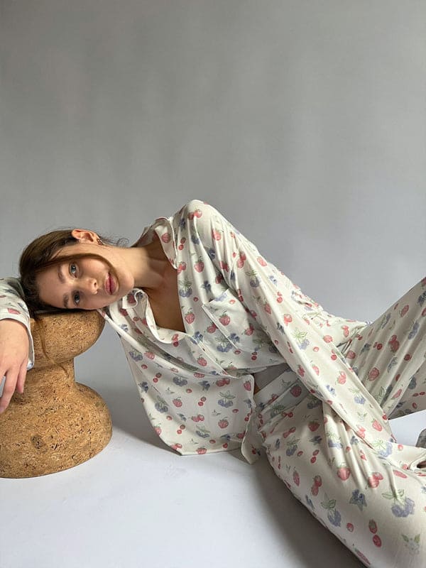 New long-sleeved printed pajamas slit irregular trousers loose suit home service