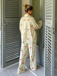 New long-sleeved printed pajamas slit irregular trousers loose suit home service