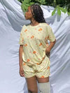 New short-sleeved printed pajamas slit irregular shorts loose suit women's home clothes